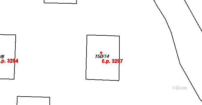 Znojmo 3297 na parcele st. 150/14 v KÚ Znojmo-Louka, Katastrální mapa