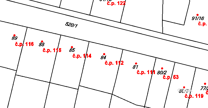 Želatovice 112 na parcele st. 84 v KÚ Želatovice, Katastrální mapa