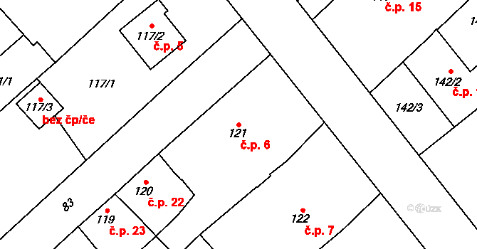 Přerov VIII-Henčlov 6, Přerov na parcele st. 121 v KÚ Henčlov, Katastrální mapa