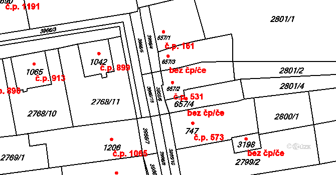 Lipník nad Bečvou I-Město 531, Lipník nad Bečvou na parcele st. 657/2 v KÚ Lipník nad Bečvou, Katastrální mapa