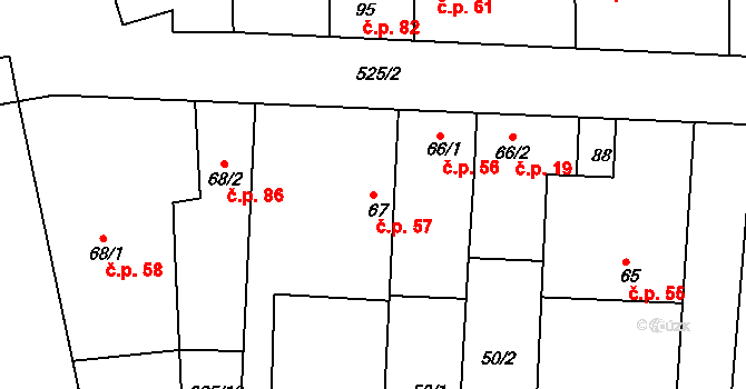 Nehvizdy 57 na parcele st. 67 v KÚ Nehvizdy, Katastrální mapa