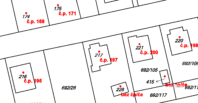 Dolní Lukavice 197 na parcele st. 217 v KÚ Dolní Lukavice, Katastrální mapa