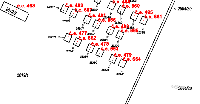 Jedovnice 663 na parcele st. 2628/2 v KÚ Jedovnice, Katastrální mapa