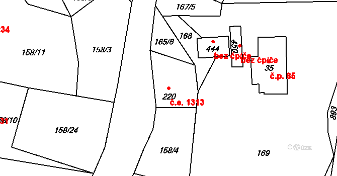 Hraničná 1313, Janov nad Nisou na parcele st. 220 v KÚ Hraničná nad Nisou, Katastrální mapa