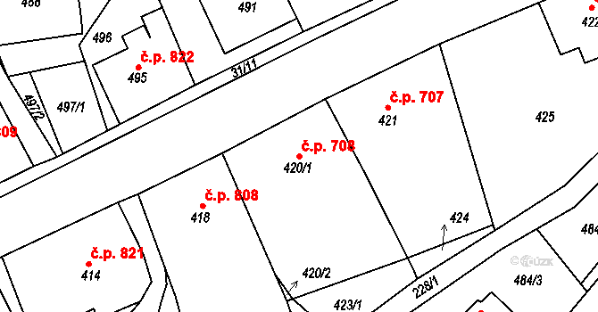 Desná III 708, Desná na parcele st. 420/1 v KÚ Desná III, Katastrální mapa