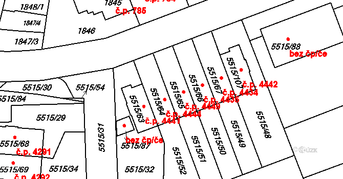 Jihlava 4449 na parcele st. 5515/65 v KÚ Jihlava, Katastrální mapa