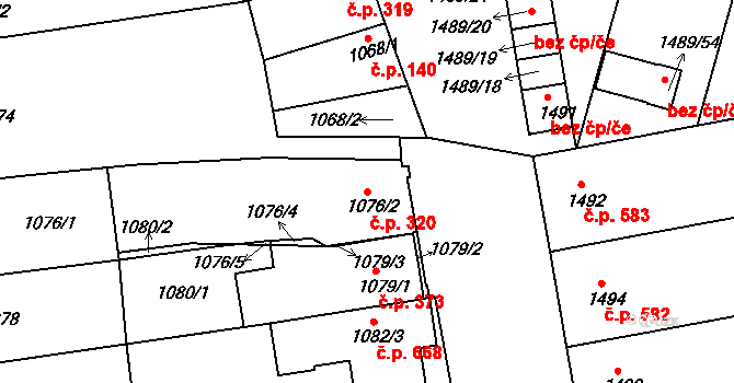 Prušánky 320 na parcele st. 1076/2 v KÚ Prušánky, Katastrální mapa