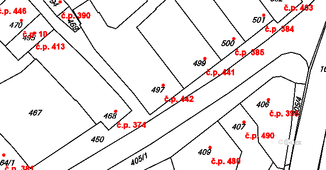 Vnorovy 442 na parcele st. 497 v KÚ Vnorovy, Katastrální mapa