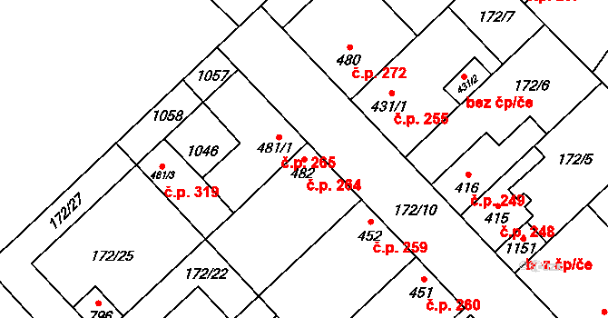 Humny 264, Pchery na parcele st. 482 v KÚ Pchery, Katastrální mapa