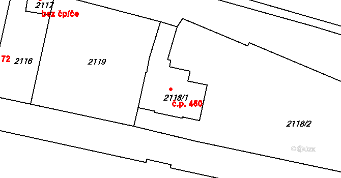 Rýmařov 450 na parcele st. 2118/1 v KÚ Rýmařov, Katastrální mapa