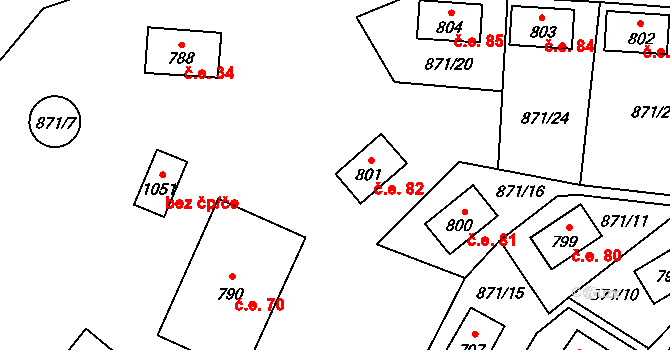Dolní Lomná 82 na parcele st. 801 v KÚ Dolní Lomná, Katastrální mapa