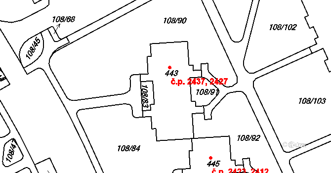 Šumperk 2427,2437 na parcele st. 443 v KÚ Dolní Temenice, Katastrální mapa