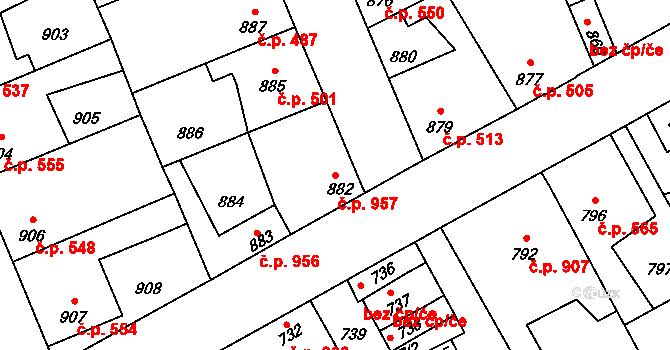 Kročehlavy 957, Kladno na parcele st. 882 v KÚ Kročehlavy, Katastrální mapa