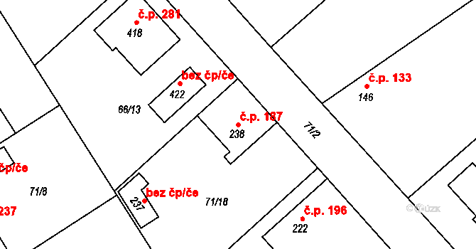 Kojetice 187 na parcele st. 238 v KÚ Kojetice u Prahy, Katastrální mapa