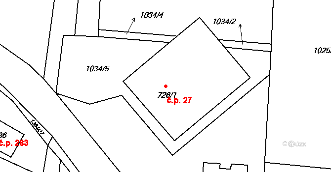 Raškovice 27 na parcele st. 726/1 v KÚ Raškovice, Katastrální mapa