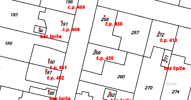 Dobrovice 439 na parcele st. 259 v KÚ Dobrovice, Katastrální mapa