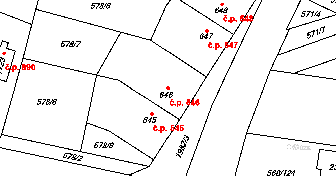 Třebechovice pod Orebem 546 na parcele st. 646 v KÚ Třebechovice pod Orebem, Katastrální mapa