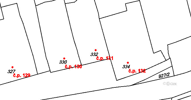 Drahlov 131, Charváty na parcele st. 332 v KÚ Charváty, Katastrální mapa