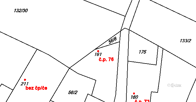 Pohořice 76, Martiněves na parcele st. 161 v KÚ Martiněves u Libochovic, Katastrální mapa