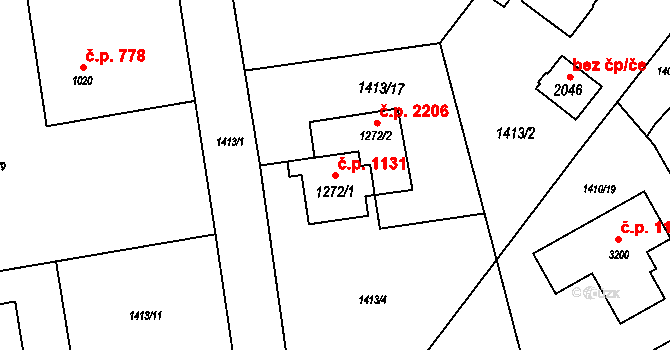 Rožnov pod Radhoštěm 1131 na parcele st. 1272/1 v KÚ Rožnov pod Radhoštěm, Katastrální mapa
