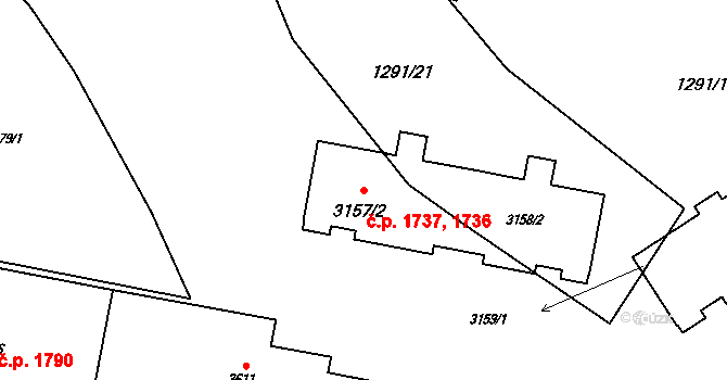 Rožnov pod Radhoštěm 1736,1737 na parcele st. 3157/2 v KÚ Rožnov pod Radhoštěm, Katastrální mapa