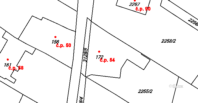 Chotýčany 54 na parcele st. 172 v KÚ Chotýčany, Katastrální mapa