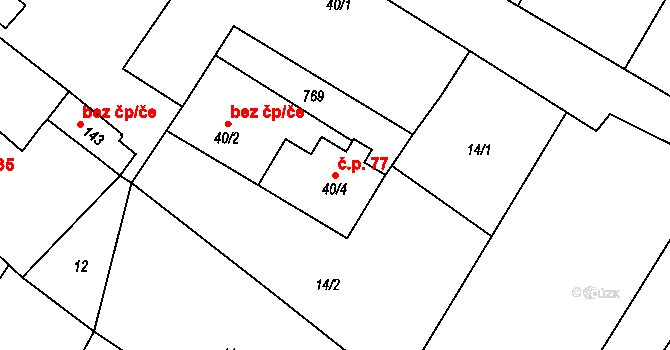 Roseč 77 na parcele st. 40/4 v KÚ Roseč, Katastrální mapa