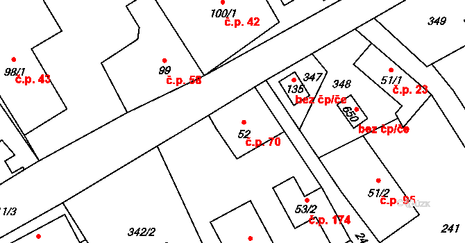 Dolní Studénky 70 na parcele st. 52 v KÚ Dolní Studénky, Katastrální mapa