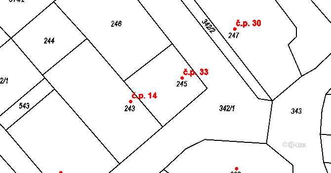 Vápensko 33, Kostomlaty nad Labem na parcele st. 245 v KÚ Hronětice, Katastrální mapa