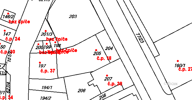 Světice 18, Bystřany na parcele st. 205 v KÚ Bystřany-Světice, Katastrální mapa