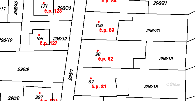 Medlešice 82, Chrudim na parcele st. 98 v KÚ Medlešice, Katastrální mapa