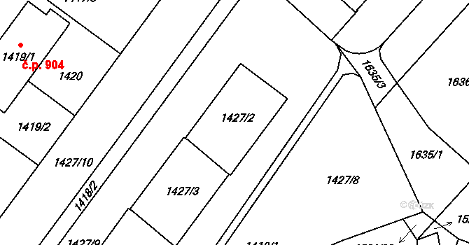 Maloměřice 632,633,634,635,636, Brno na parcele st. 1427/2 v KÚ Maloměřice, Katastrální mapa