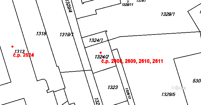 Královo Pole 2608,2609,2610,2611, Brno na parcele st. 1324/2 v KÚ Královo Pole, Katastrální mapa