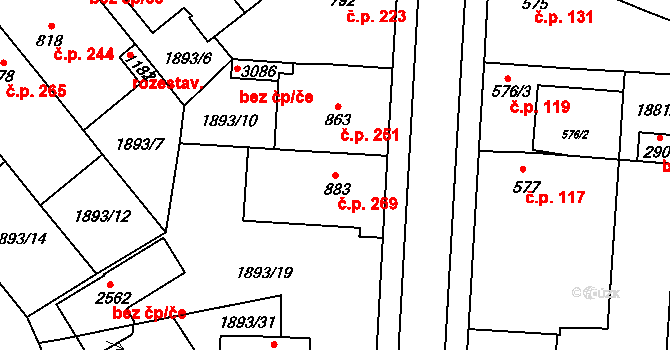 Malá Strana 269, Týn nad Vltavou na parcele st. 883 v KÚ Týn nad Vltavou, Katastrální mapa