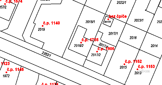 Trnovany 1735, Teplice na parcele st. 2018/2 v KÚ Teplice-Trnovany, Katastrální mapa