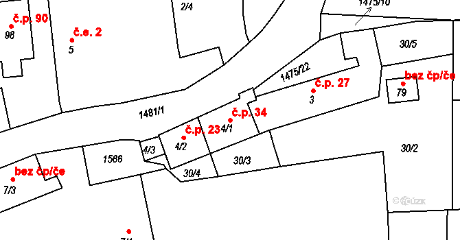 Lhovice 34, Švihov na parcele st. 4/1 v KÚ Lhovice, Katastrální mapa