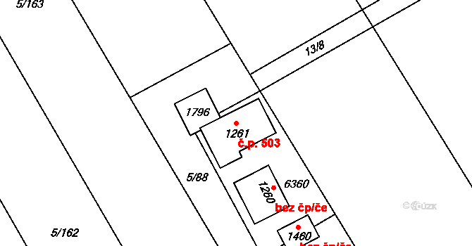 Halenkov 503 na parcele st. 1261 v KÚ Halenkov, Katastrální mapa