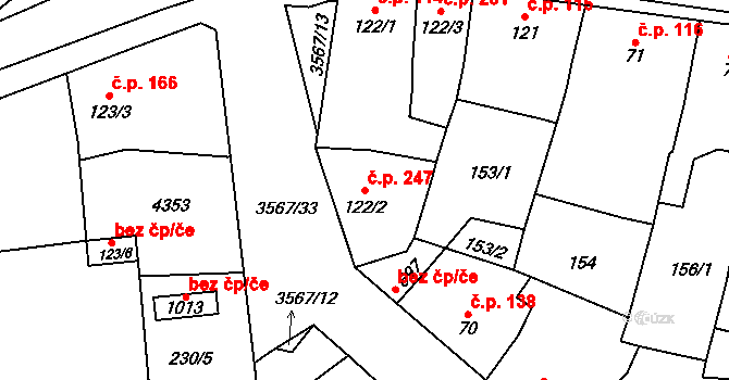 Lomnice nad Lužnicí 247 na parcele st. 122/2 v KÚ Lomnice nad Lužnicí, Katastrální mapa