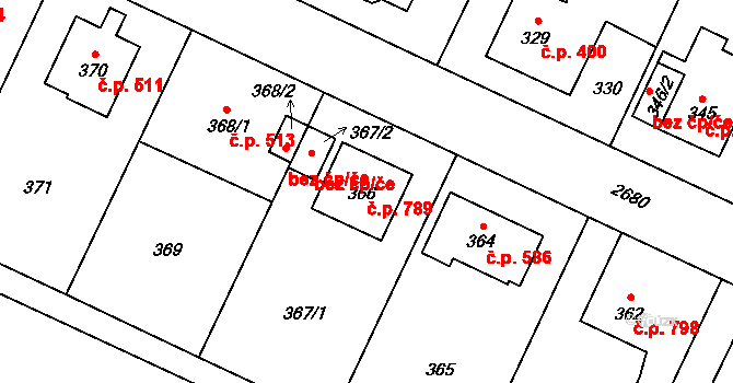 Kyje 789, Praha na parcele st. 366 v KÚ Kyje, Katastrální mapa