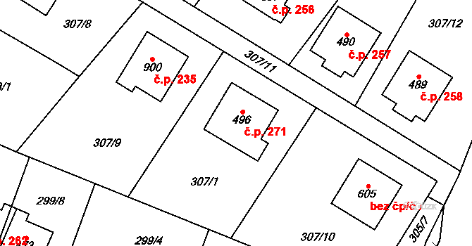 Podhůří 271, Vrchlabí na parcele st. 496 v KÚ Podhůří-Harta, Katastrální mapa
