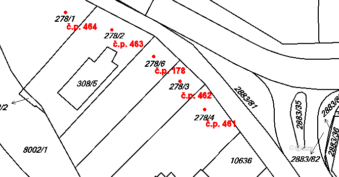 Hodonín 462 na parcele st. 278/3 v KÚ Hodonín, Katastrální mapa