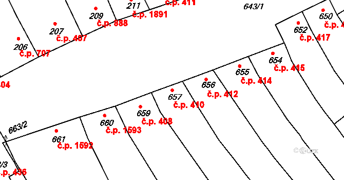 Strážnice 410 na parcele st. 657 v KÚ Strážnice na Moravě, Katastrální mapa
