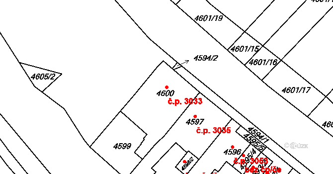 Chomutov 3033 na parcele st. 4600 v KÚ Chomutov I, Katastrální mapa