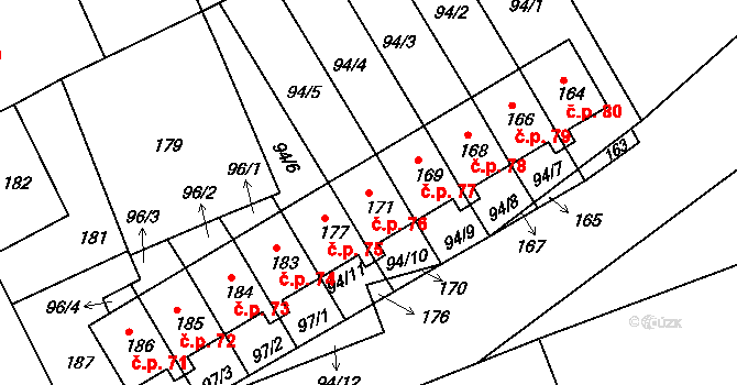 Jílové 76, Hodkovice nad Mohelkou na parcele st. 171 v KÚ Jílové u Hodkovic nad Mohelkou, Katastrální mapa