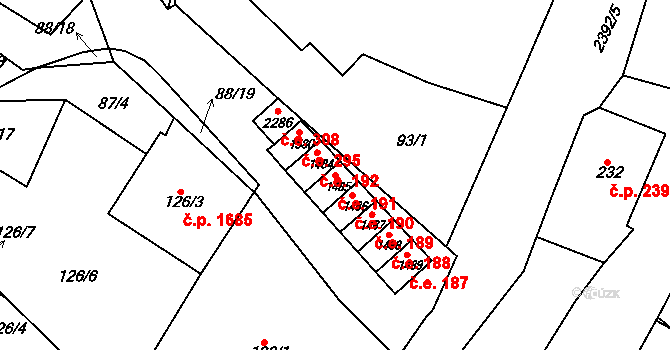 Rosice 191 na parcele st. 1485 v KÚ Rosice u Brna, Katastrální mapa