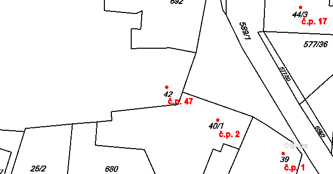 Křečhoř 47 na parcele st. 42 v KÚ Křečhoř, Katastrální mapa