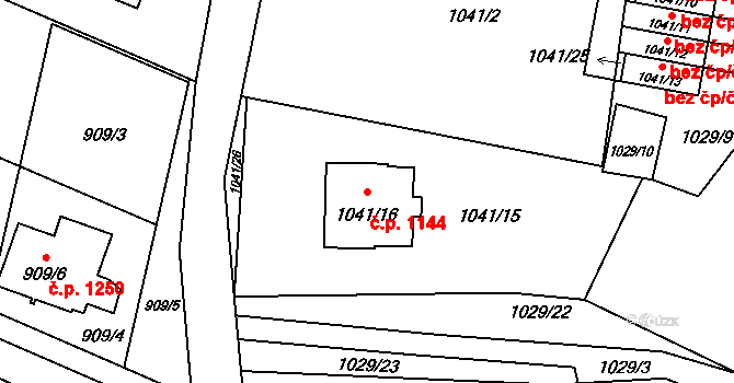Ráj 1144, Karviná na parcele st. 1041/16 v KÚ Ráj, Katastrální mapa