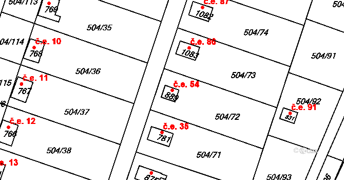 Svobodné Dvory 54, Hradec Králové na parcele st. 889 v KÚ Svobodné Dvory, Katastrální mapa