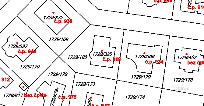 Ďáblice 919, Praha na parcele st. 1729/325 v KÚ Ďáblice, Katastrální mapa
