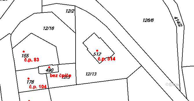 Malá Skalice 314, Česká Skalice na parcele st. 512 v KÚ Malá Skalice, Katastrální mapa